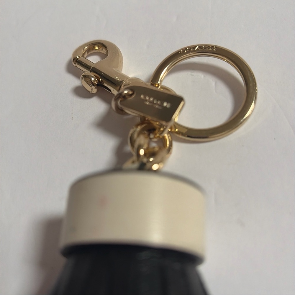 COACH LEATHER TASSEL BAG CHARM GOLD/BLACK/IVORY COACH STYLE # F58505 - Picture 6 of 7